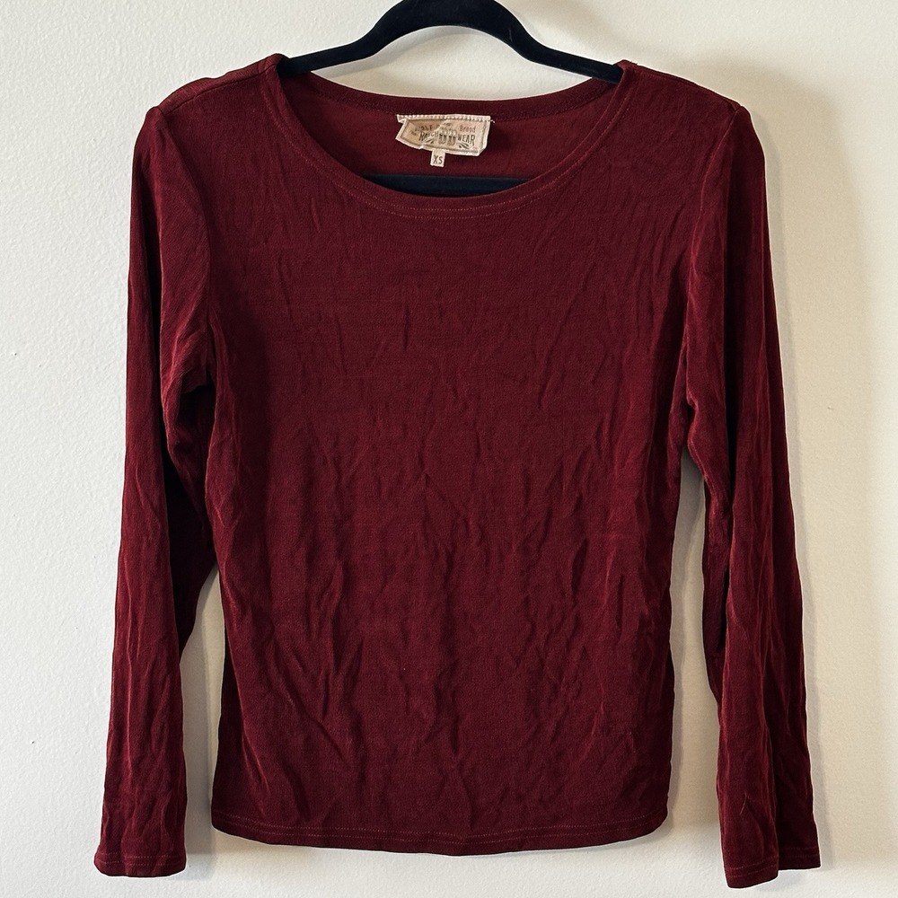 Double D Ranch Wear Maroon Red Slinky Western Top Long Sleeve Stretch Size XS *R